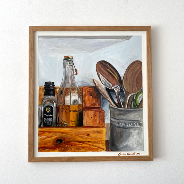 olive oil bottle and shelf emma howell framed