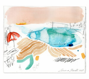 poolside painting blue pink emma howell raw honey