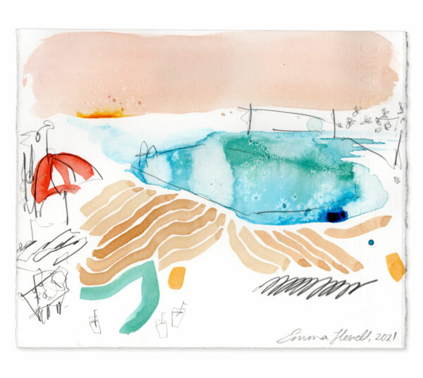 poolside painting blue pink emma howell raw honey
