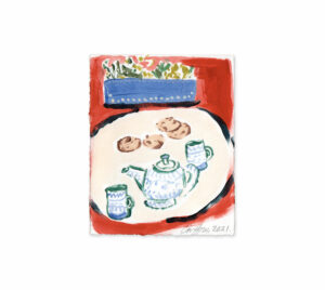 Teapot and cookies painting emma howell