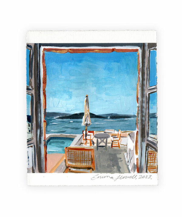 santorini balcony view emma howell original painting